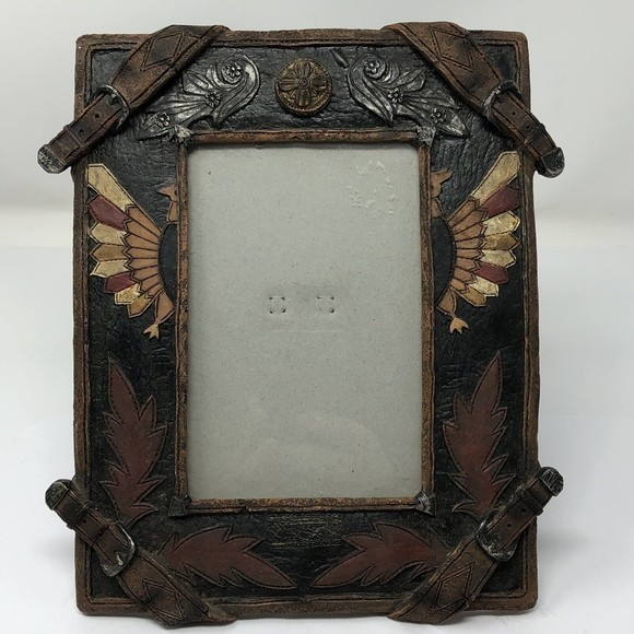 Other - Resin Picture Frame For 4x6 Photo Eagle W/ Faux Leather Look Luggage Straps